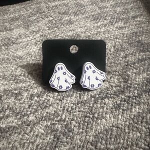 Purple Floral Ghost Stud Earrings Kawaii Spooky Girl Cute